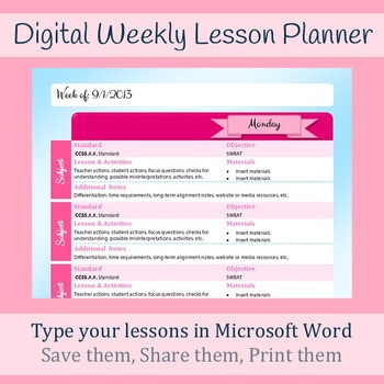 Microsoft Word Lesson Plan Template Digital Weekly Lesson Plan Template Microsoft Word