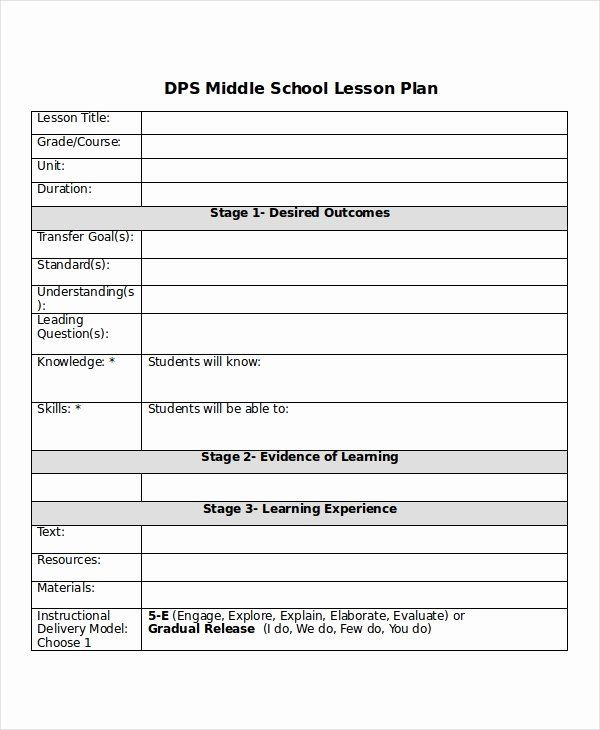 Middle School Lesson Plan Template College Lesson Plan Template Inspirational Lesson Plan