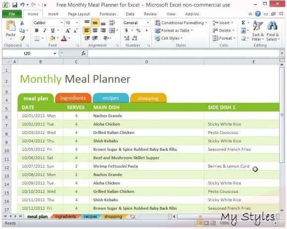 Monthly Meal Planner Template Excel Aug 23 2014 the Free Monthly Meal Planner for Excel is A