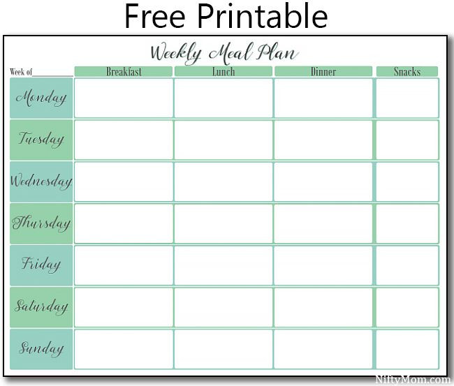 Monthly Meal Planner Template Printable Weekly Meal Plan
