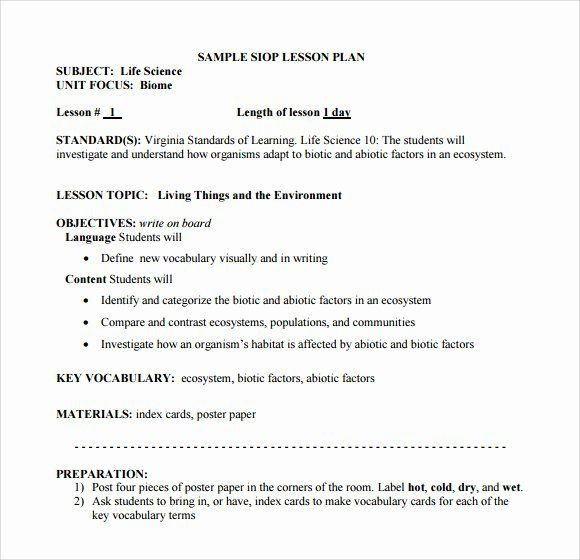 Ngss Lesson Plan Template Ngss Lesson Plan Template Fresh 8 Siop Lesson Plan Templates