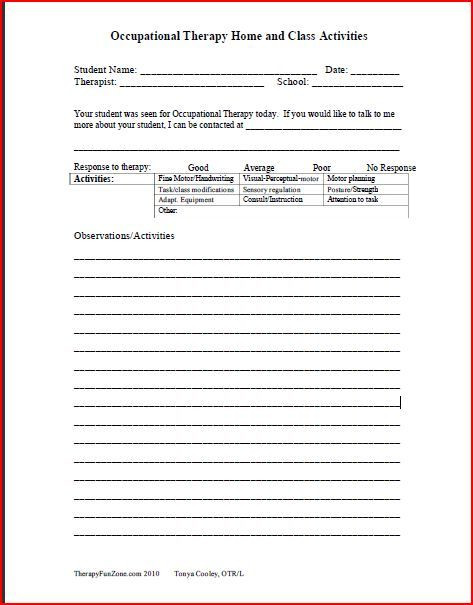 Occupational therapy Treatment Plan Template Documentation forms