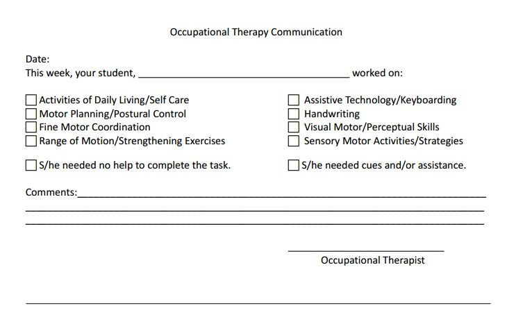 Occupational therapy Treatment Plan Template Freebie Occupational therapy Munication Log From