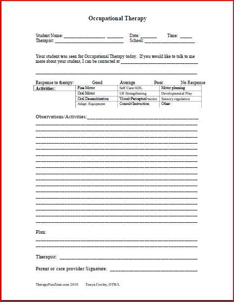 Occupational therapy Treatment Plan Template Home Program forms