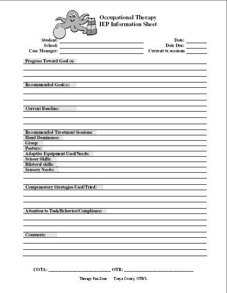 Occupational therapy Treatment Plan Template Occupational therapy assessment and Management forms