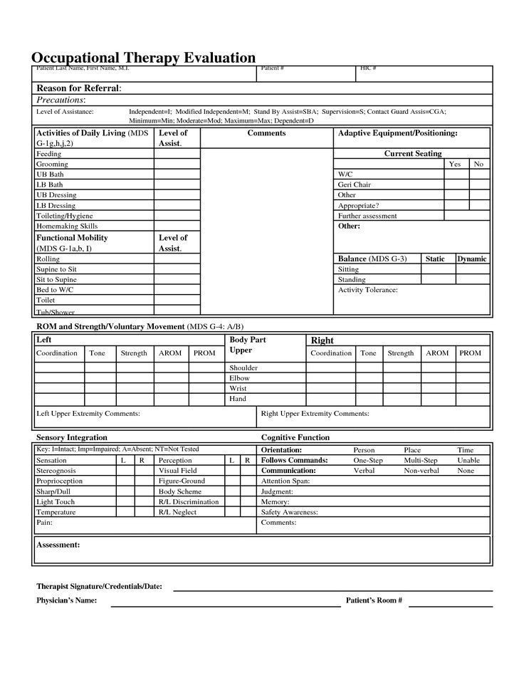 Occupational therapy Treatment Plan Template Occupational therapy Hand Evaluation form