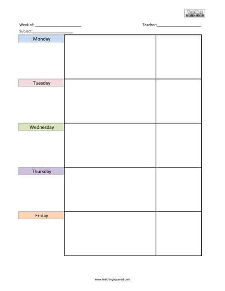 One Subject Lesson Plan Template On the Image to View the Lesson Plan Printable Print