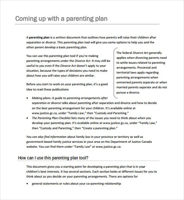 Parenting Plan Template Parenting Plan Examples In 2020
