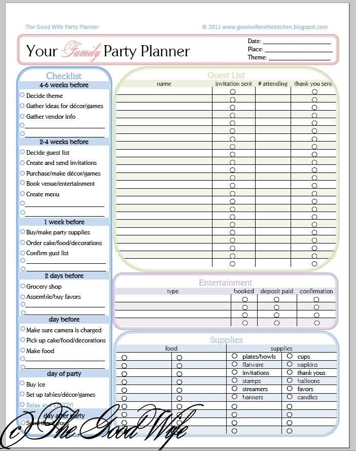 Party Plan Template Party Plan Checklist Template