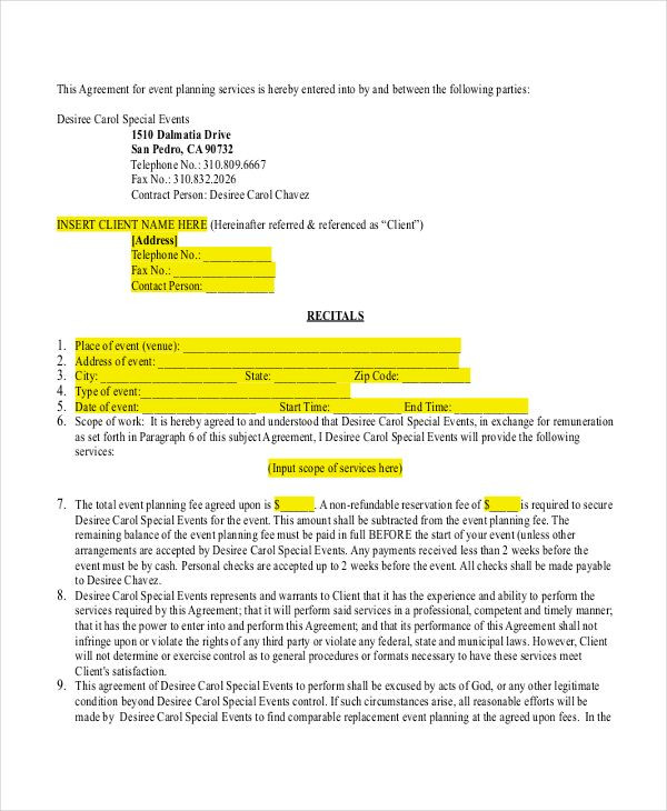 Party Planner Contract Template Image Result for Party Planner Contract Template
