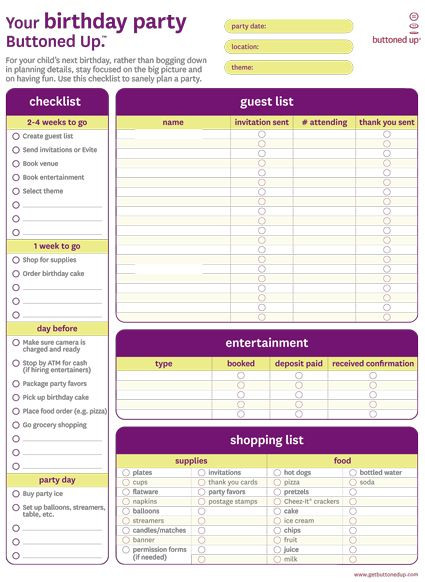 Party Planner Template Free Free Printable Birthday Party Checklist form