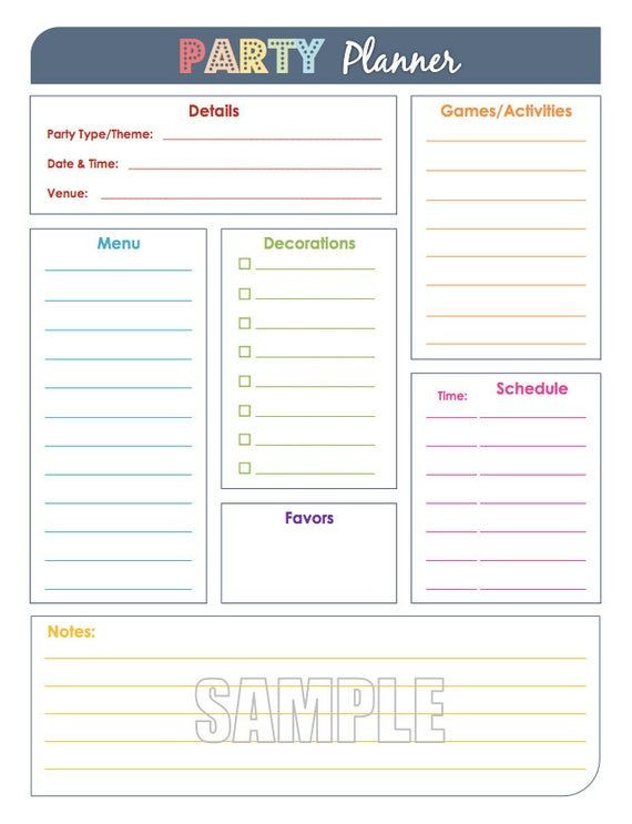 Party Planning Template Party Planner and Party Guest List Set Fillable organizing