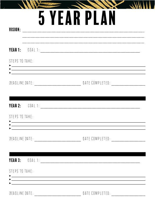 Personal 5 Year Plan Template 5 Year Plan Printable Planner Sheet Goal Planner