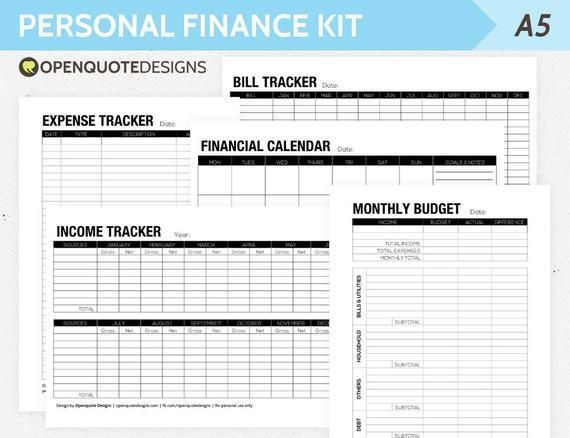 Personal Financial Planner Template A5 Filofax Finance Printable Personal Finance Kit Monthly
