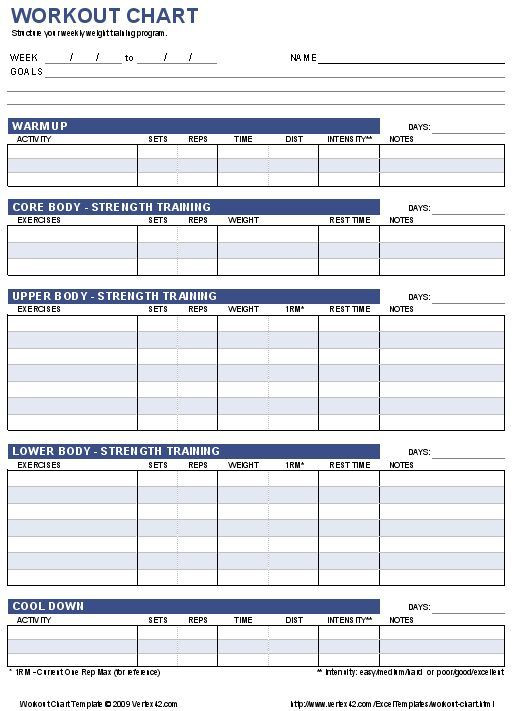 Personal Trainer Workout Plan Template Free Workout Chart Template