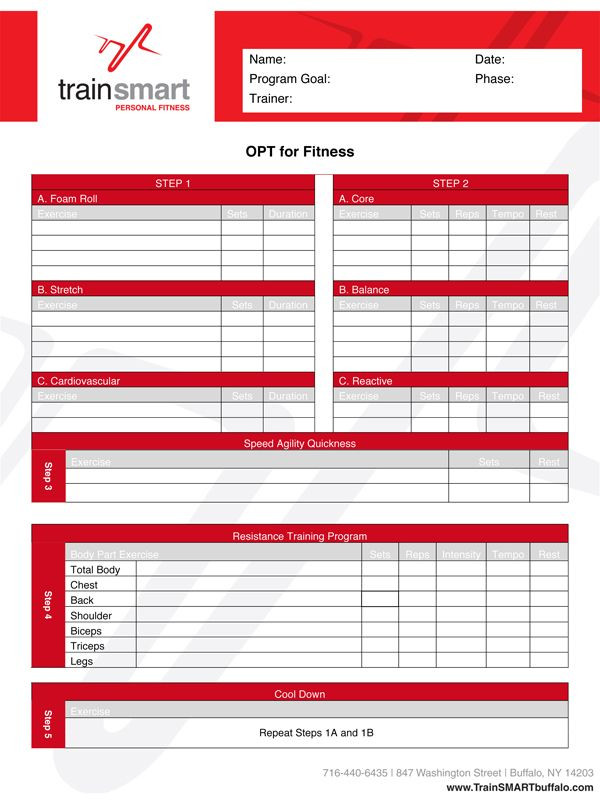 Personal Trainer Workout Plan Template Nasm Opt Template