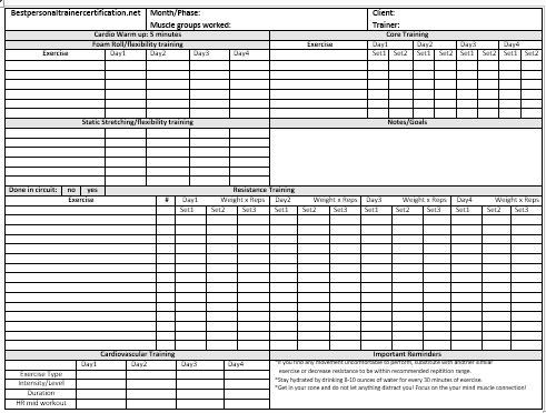 Personal Trainer Workout Plan Template Workout Schedule Template 491372