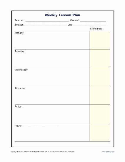 Physical Education Lesson Plan Template Elementary Weekly Lesson Plan Template Beautiful Weekly