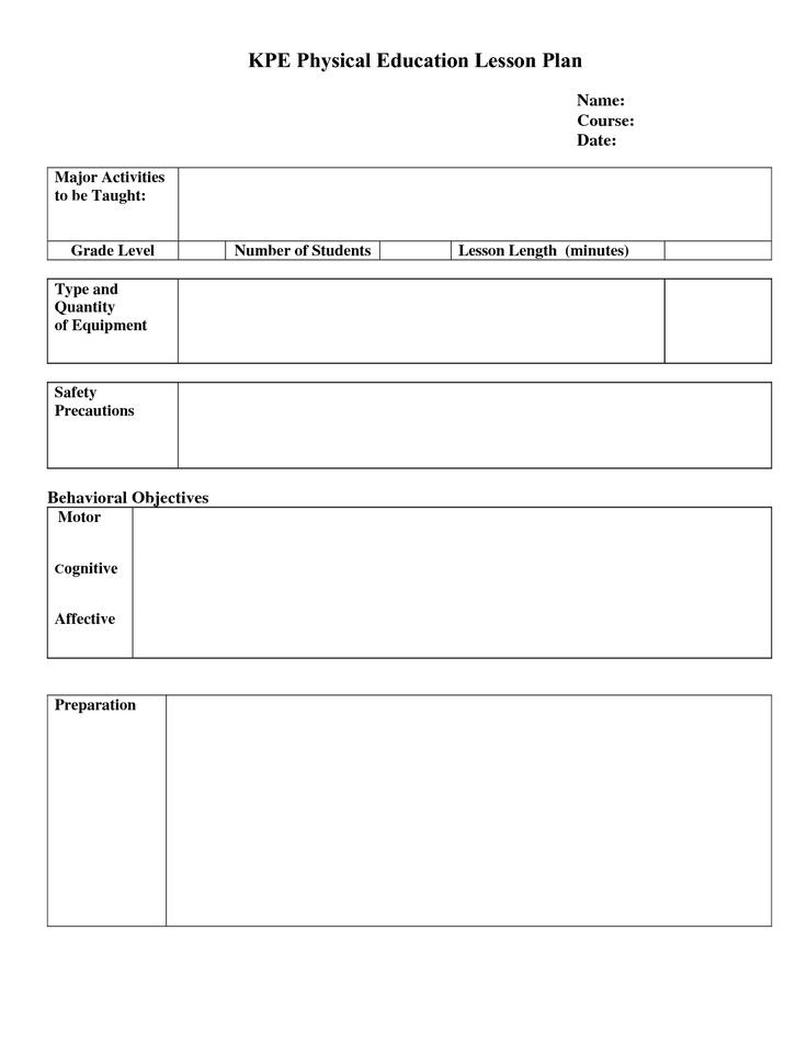 Physical Education Lesson Plan Template Pe Lesson Plan Template