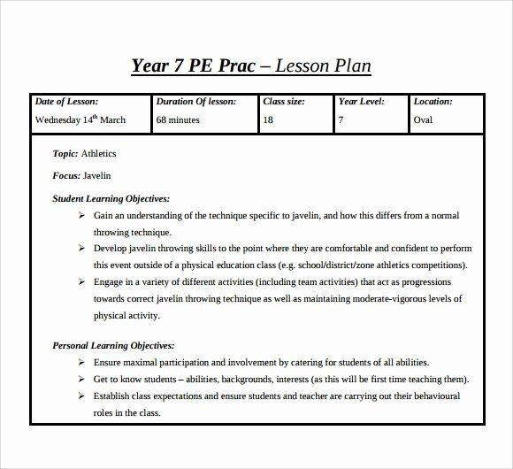 Physical Education Lesson Plan Template Physical Education Lesson Plan Template Inspirational
