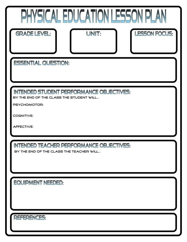 Physical Education Lesson Plans Template Lesson Plans