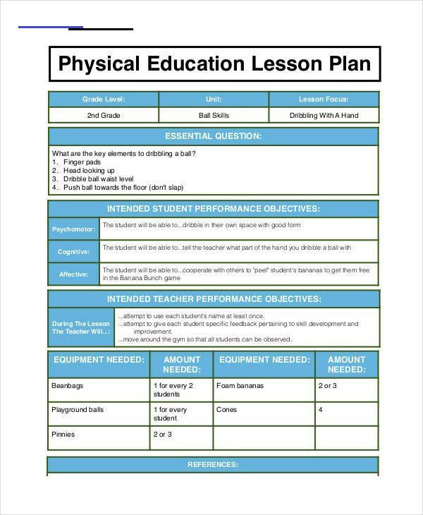 Physical Education Lesson Plans Template Physical Education Lesson Plan 2020 Physical Education