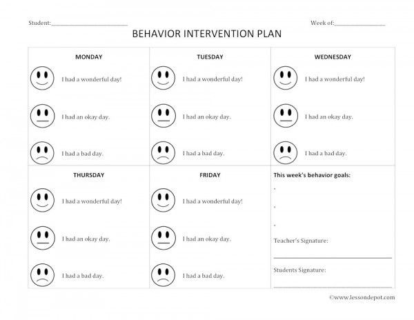 Preschool Behavior Plan Template Lesson Depot Behavior Intervention Lesson Plan Template