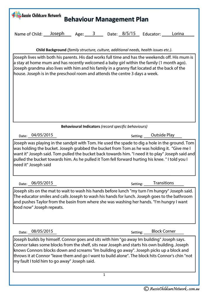 Preschool Behavior Plan Template This Template is to Be Used to Plan and Develop Strategies
