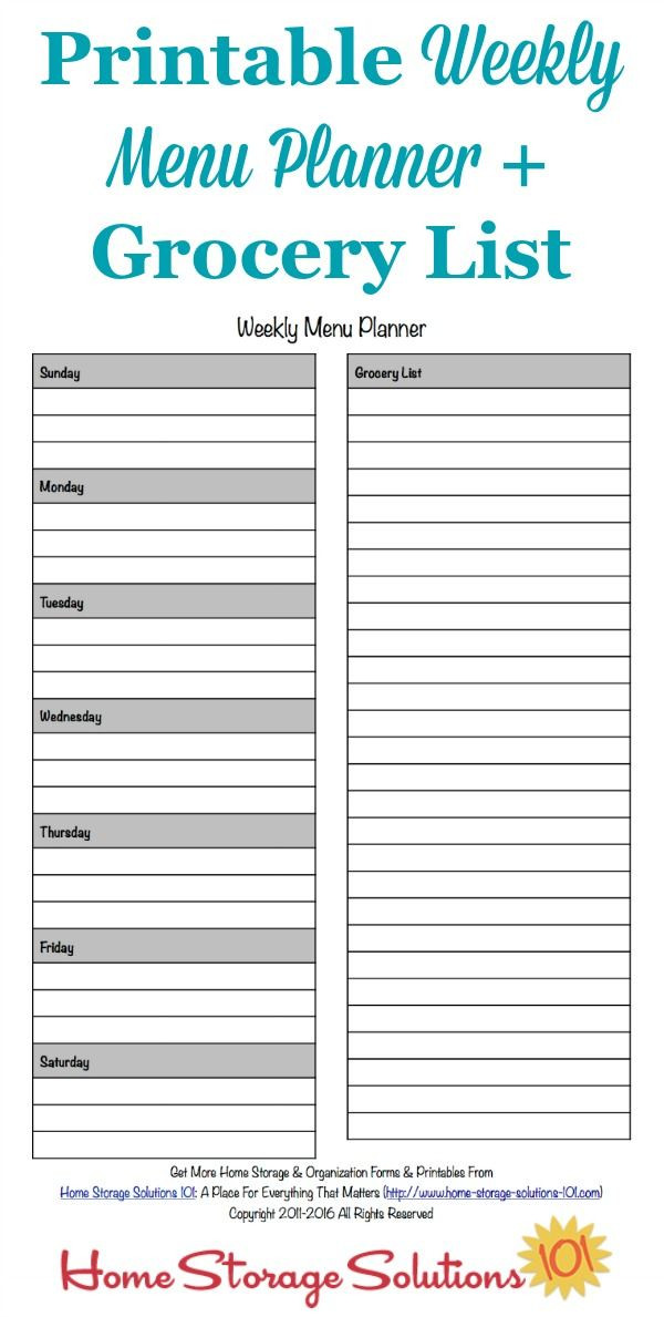 Printable Menu Planning Template Printable Weekly Menu Planner Template Plus Grocery List