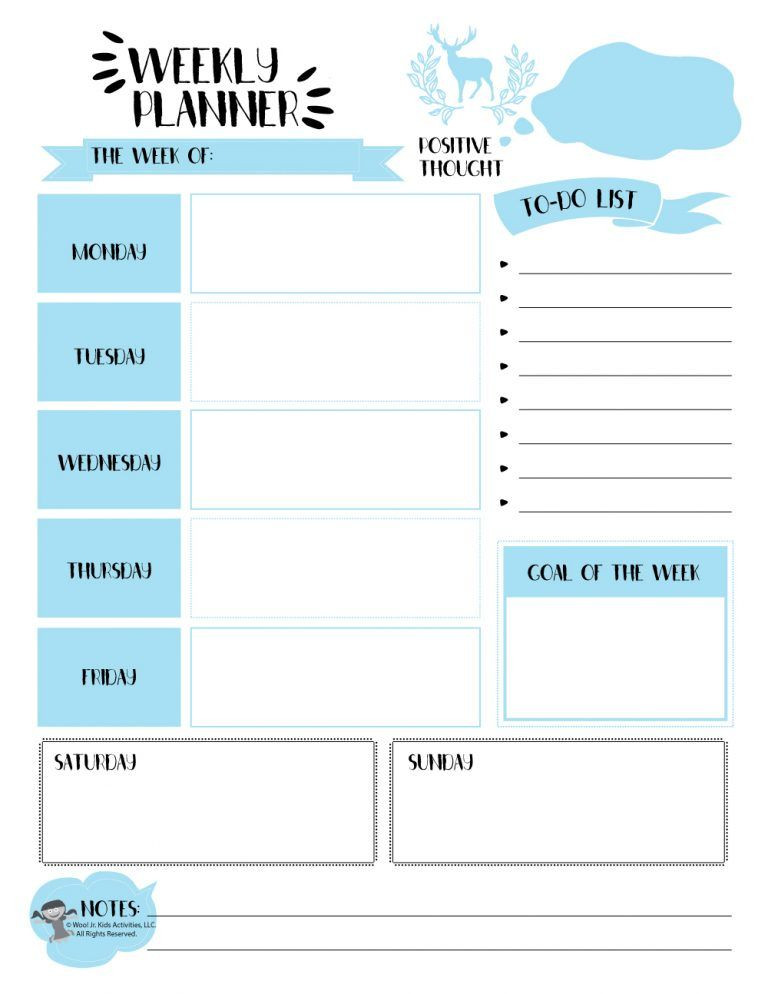 Printable Planner Template Blue Weekly Planner Printable