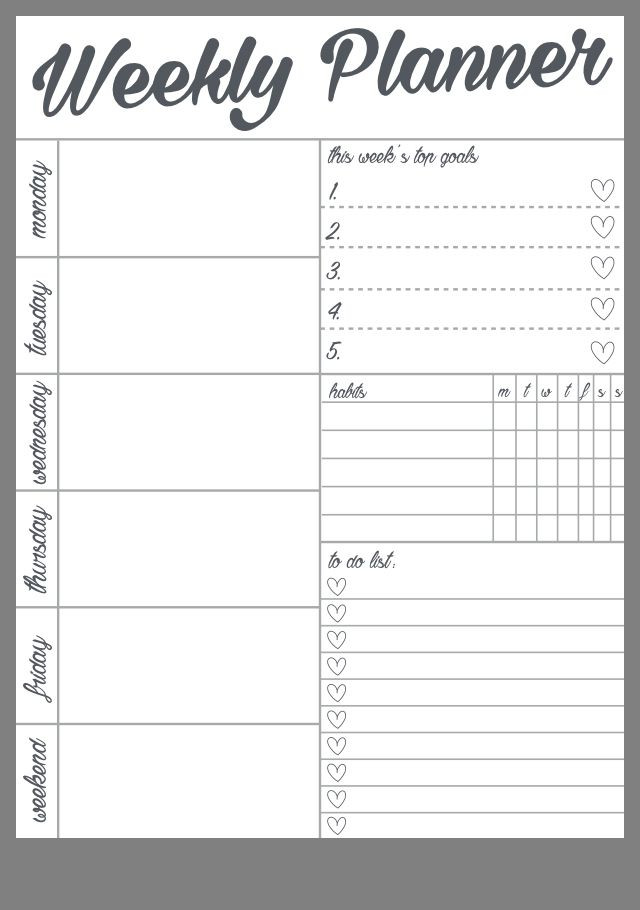 Printable Planner Template Pin by Anishka J On D I Y
