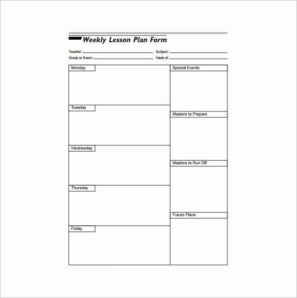 Printable Weekly Lesson Plan Template Weekly Lesson Plan Template Elementary Inspirational Weekly