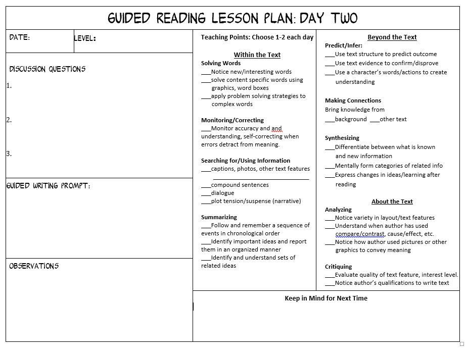 Read Aloud Lesson Plan Template Guided Reading Lesson Plan
