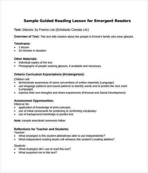 Read Aloud Lesson Plan Template Sample Guided Reading Lesson Plan format