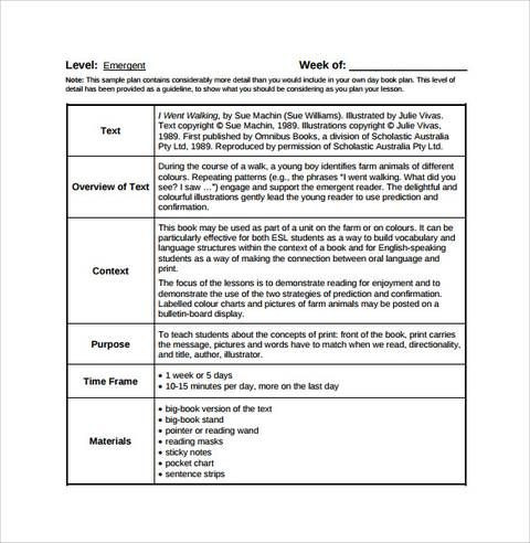 Reading Lesson Plan Template Weekly Lesson Plan for Reading Kindergarten