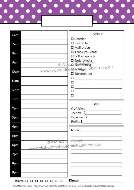 Sales Daily Planner Template Direct Sales Daily Planner Day Planner Printable Day to A