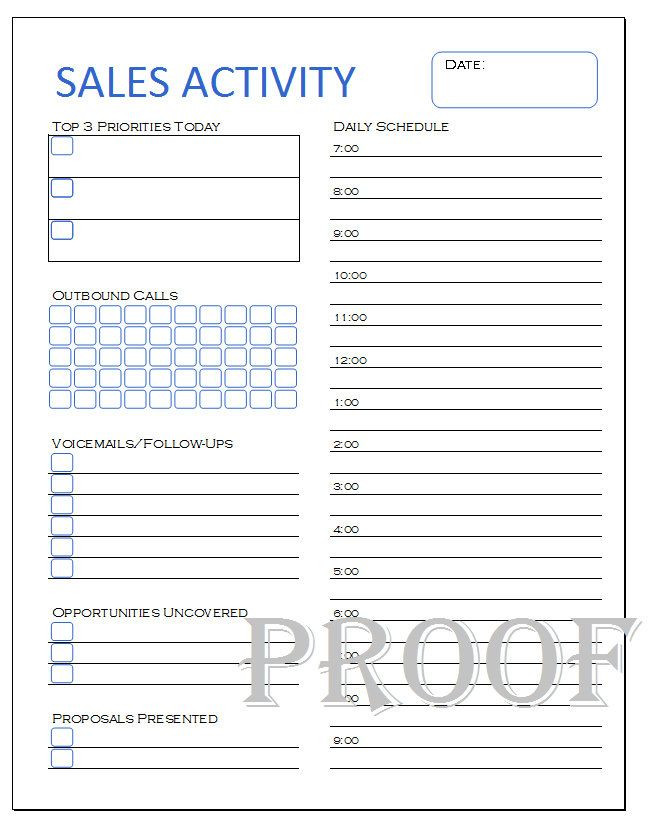 Sales Daily Planner Template Sales Activity Tracker Daily Planner Cold Call Tracker