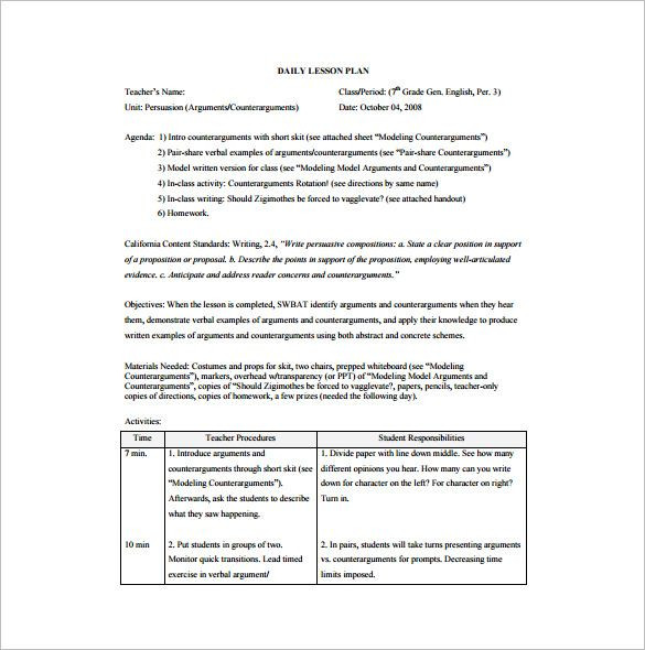 Sample Lesson Plan Template 15 Free Pdf Word format Download