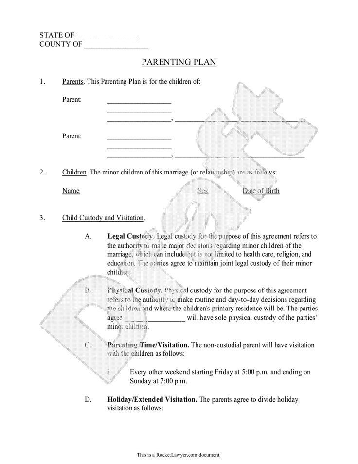 Sample Parenting Plan Template Parenting Plan Child Custody Agreement Template with Sample