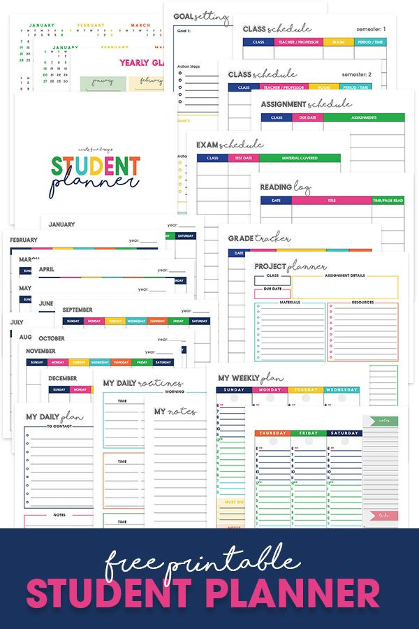 School Planner Template Free Printable Student Planner