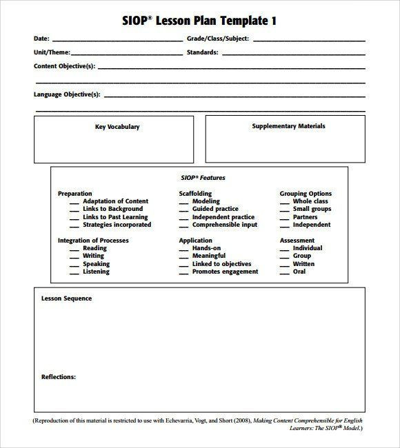 Siop Lesson Plan Template 2 30 Siop Lesson Plan Template 1 In 2020