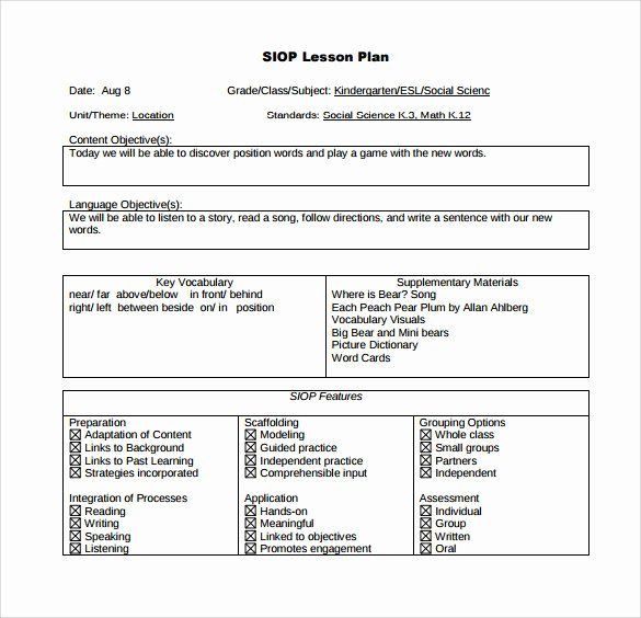 Siop Lesson Plan Template 2 Siop Lesson Plan Template 2 Best Siop Lesson Plan