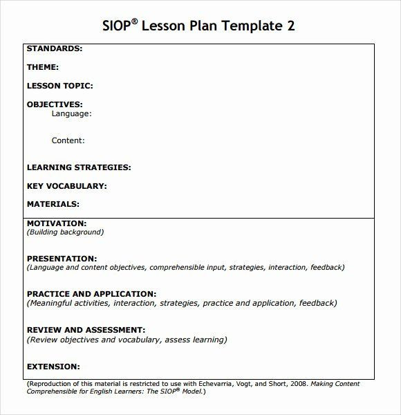 Siop Lesson Plan Template 2 Siop Lesson Plan Template 2 Elegant 8 Siop Lesson Plan