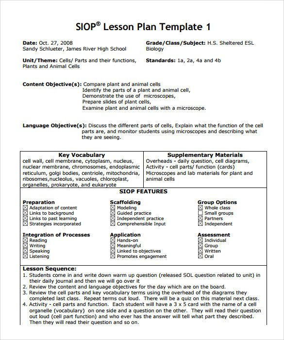 Siop Lesson Plan Template 2 Siop Lesson Plan Template 2 Luxury Siop Lesson Plan