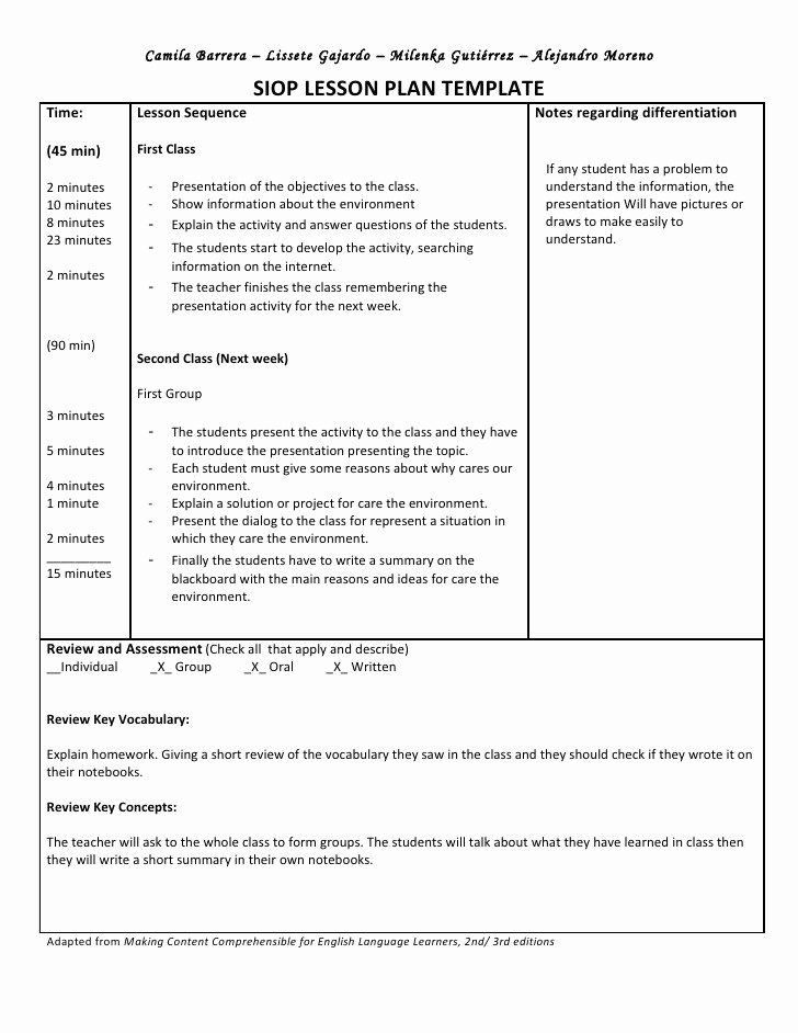 Siop Lesson Plan Template 2 Siop Model Lesson Plan Template Awesome 10 Minute Breaker