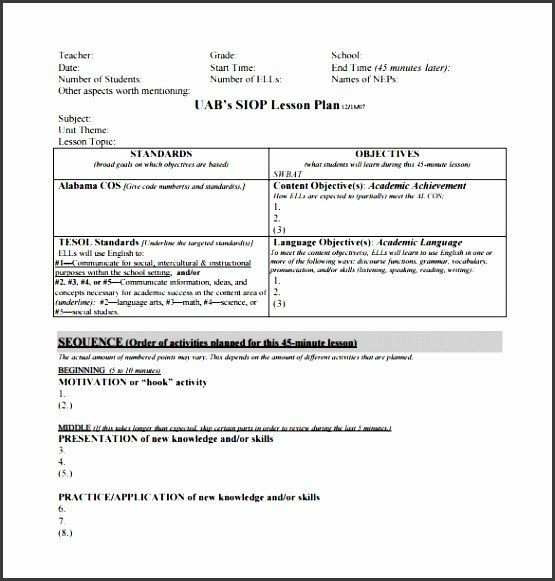 Siop Lesson Plan Template 3 Siop Lesson Plan Template Beautiful 7 Download Free Lesson