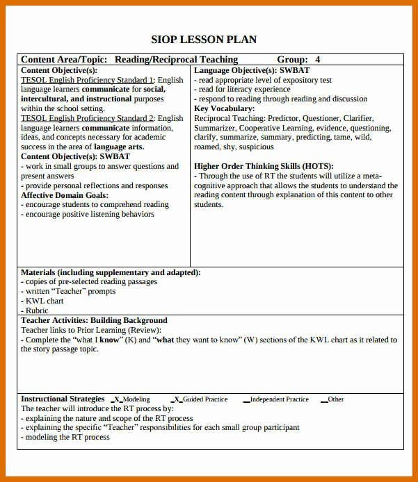 Siop Lesson Plan Template 4 Siop Lesson Plan Template 3 Inspirational 3 4 Siop Lesson