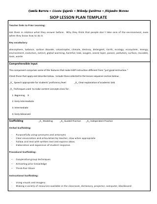 Siop Model Lesson Plan Template Siop Unit Lesson Plan Template Sei Model In 2020