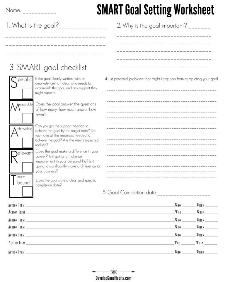 Smart Goal Action Plan Template Smart Goal Setting Worksheet 768x960 768960 Pixels