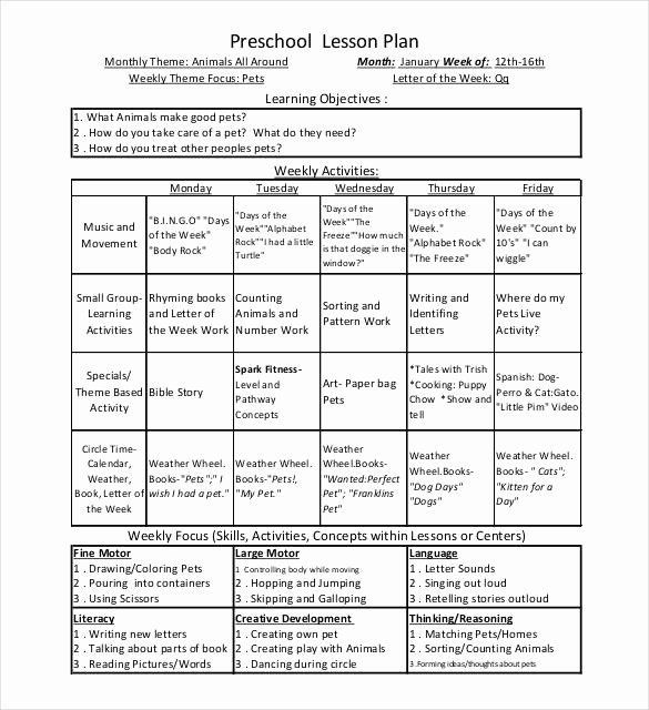 Spanish Lesson Plan Template Weekly Lesson Plan Template Pdf Unique Preschool Weekly